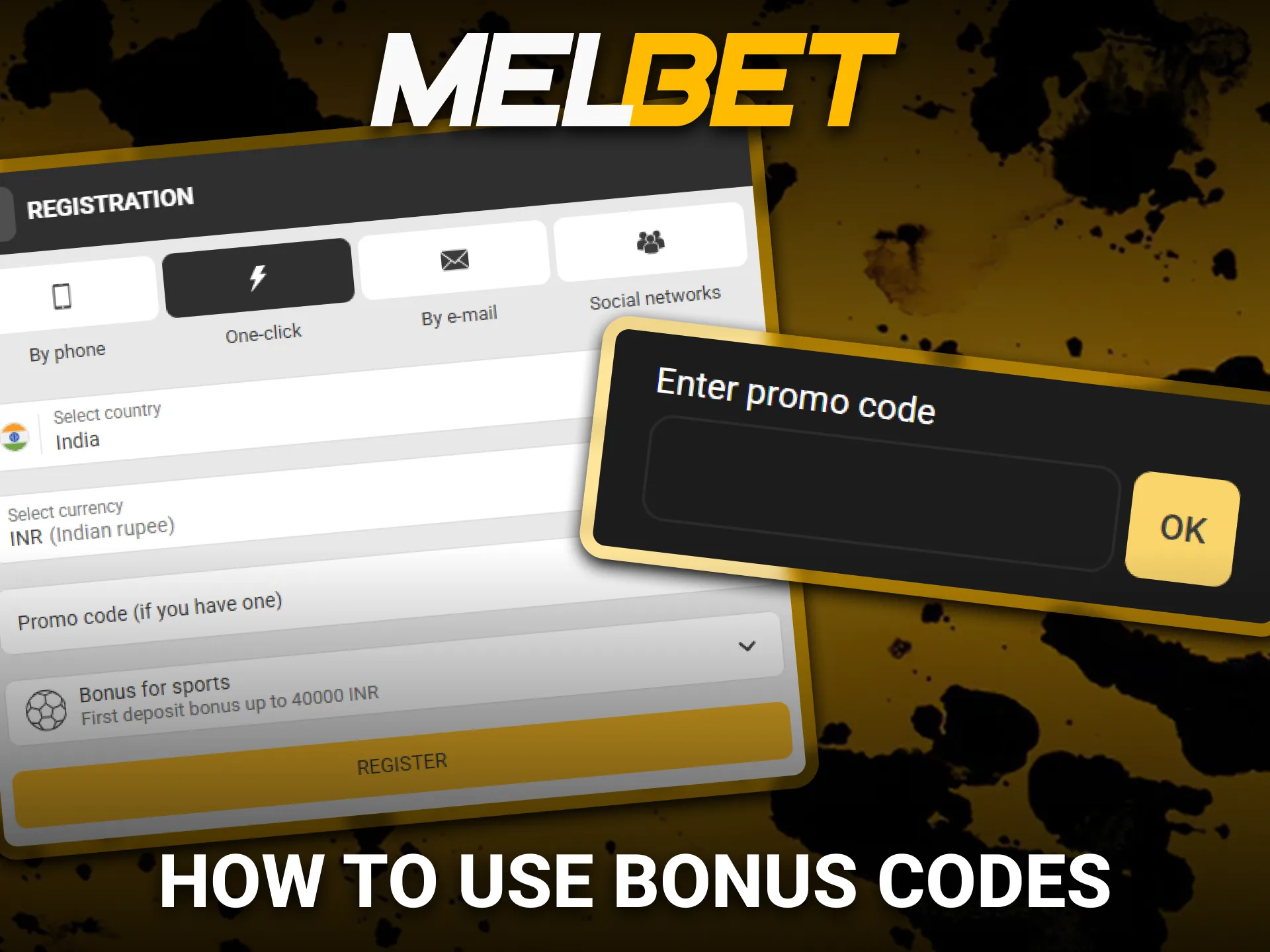 Enter your bonus code in the appropriate Melbet account section.