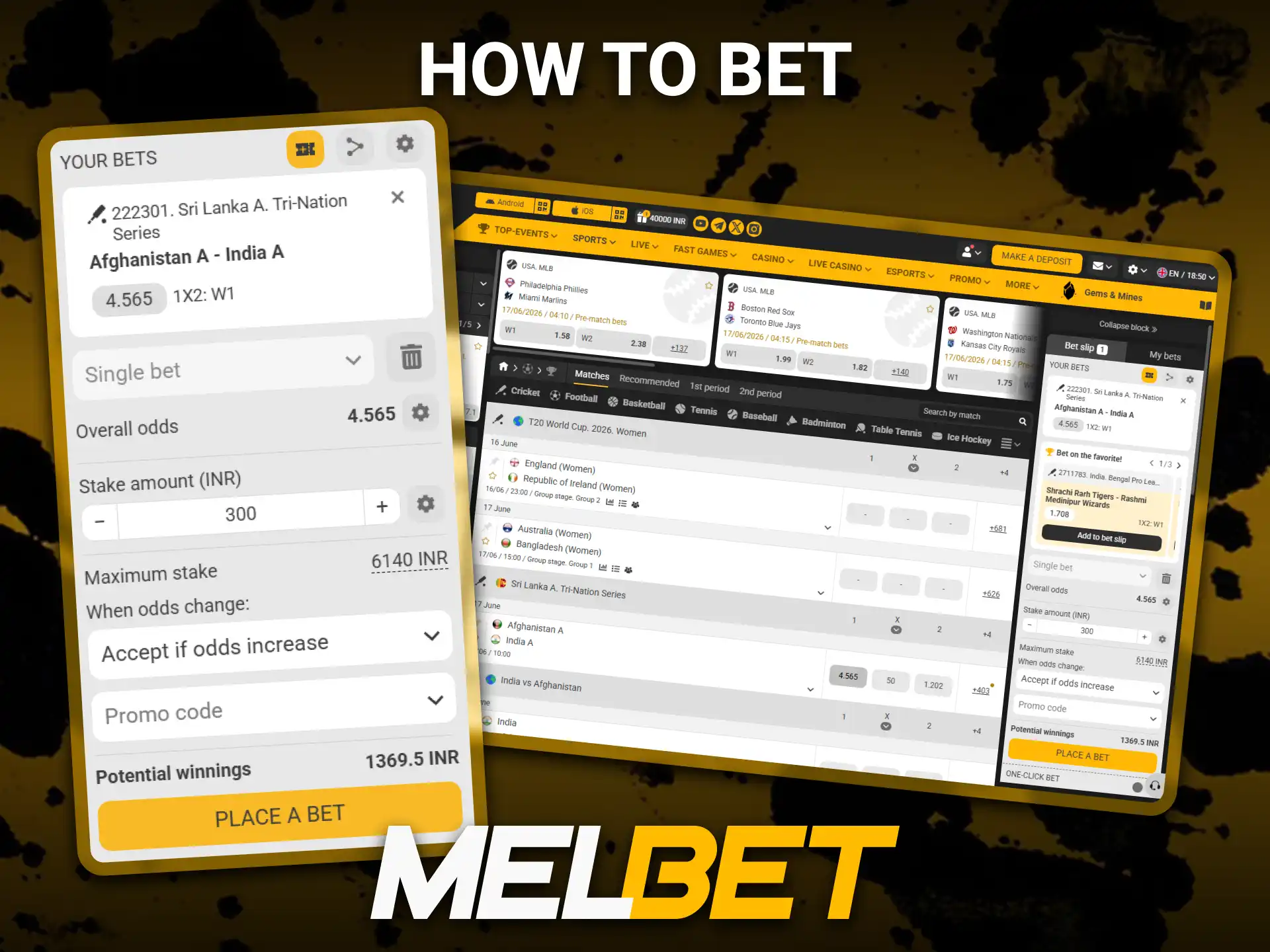 Place your first wager on Melbet by following a simple betting process.