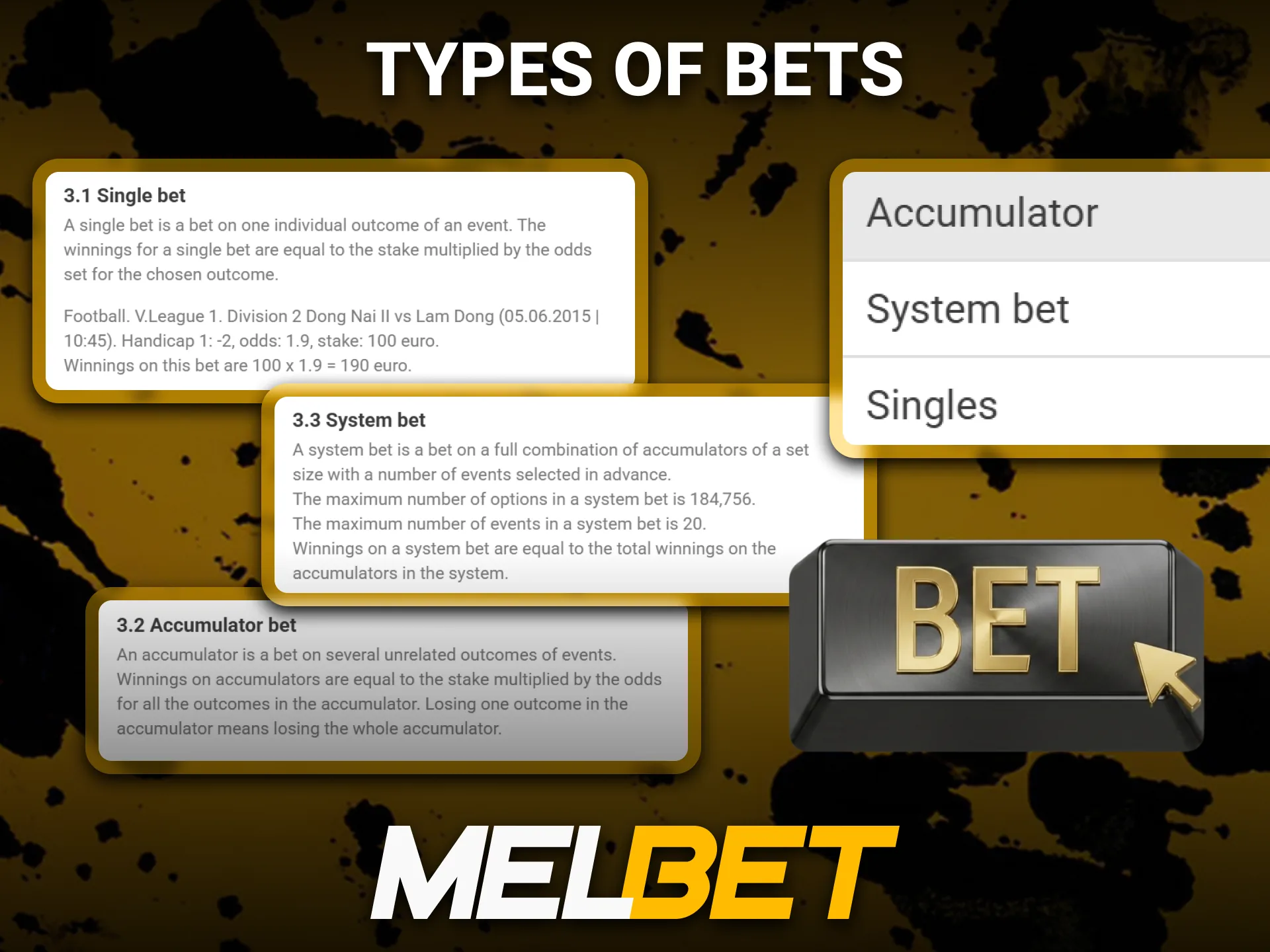 Melbet offers multiple wager formats suitable for different betting styles.
