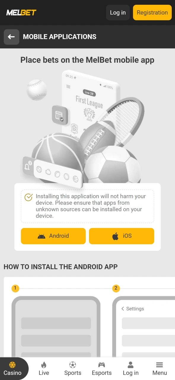 Download the Melbet mobile app to start the registration procedure.