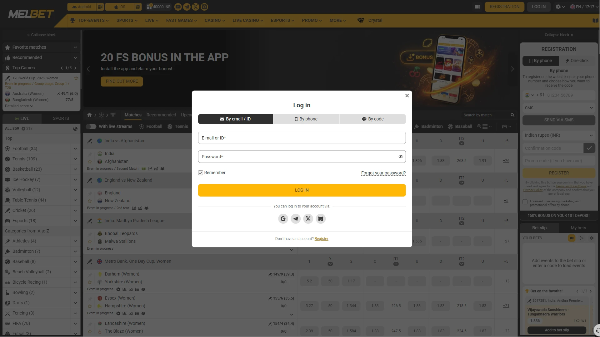 Log in to Melbet and claim available bonuses after registration.