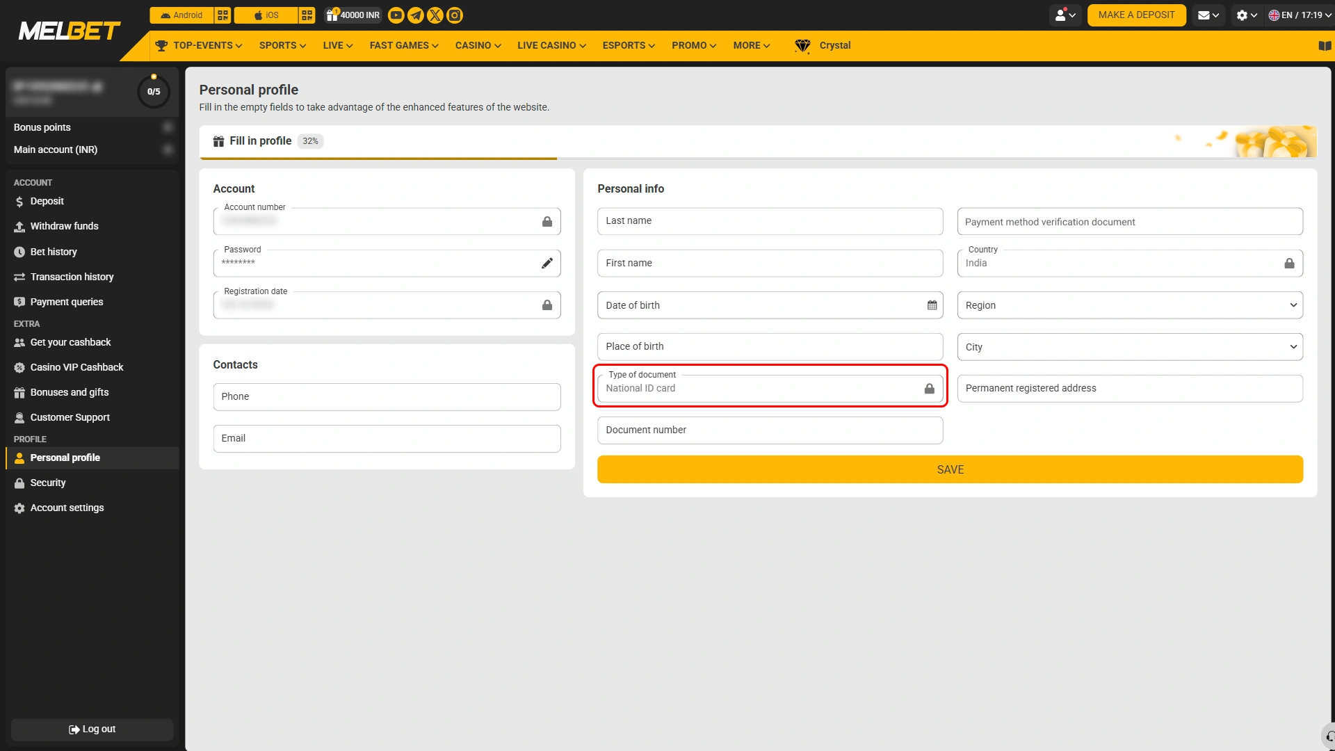 Submit a valid government-issued ID through the Melbet verification section.